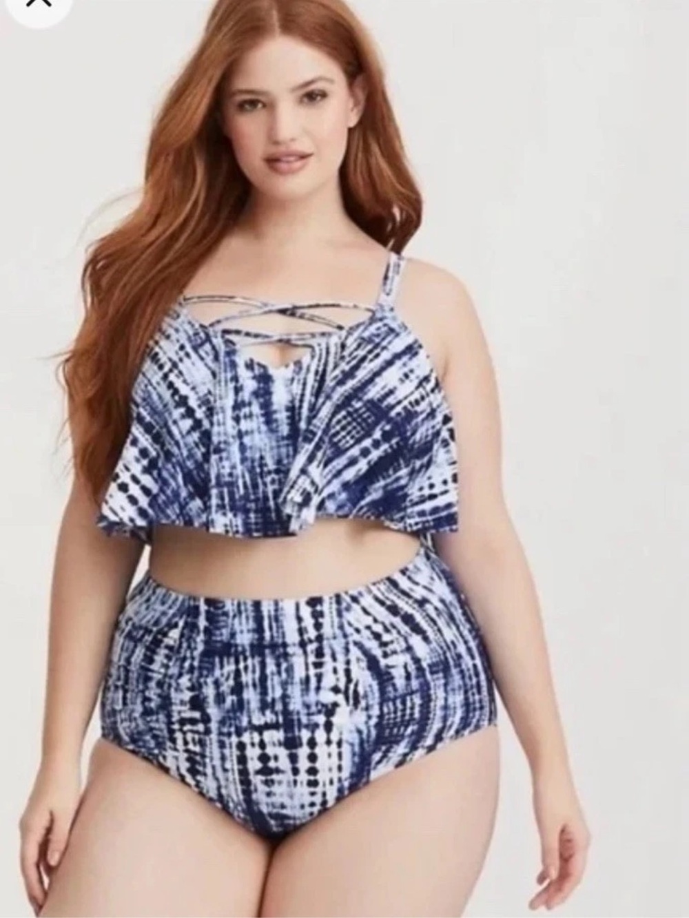 torrid Blue and White Tie-Dye Flounce High-Waist Bikini